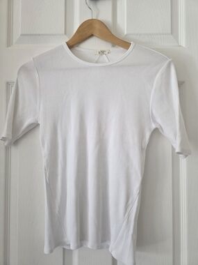 rag & bone White Ribbed Short Sleeve Tee Size L